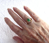 Emerald And Diamond Ring Genuine Oval 1.5 Carat Emerald 6 Diamonds 10k Gold 1970s Estate