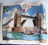 Tower Bridge London Tea Towel 1970s English Landmark Irish Linen Dish Towel