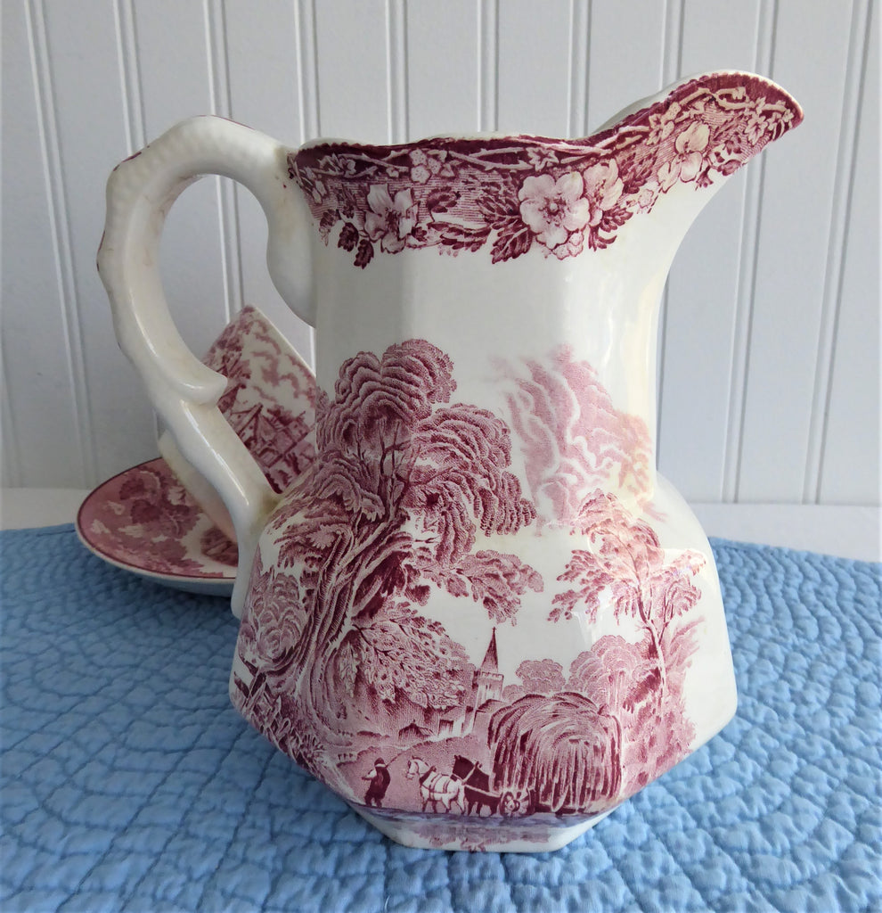 Mason's Vista Pink, Transferware: Fenton #18 Serving Pitcher / Jug, 6 —  Dishes Encore