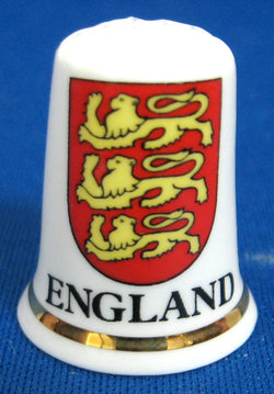 England Thimble 3 Lions English Bone China Shield 1970s Sewing Thimble Souvenir