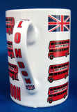 London Souvenir Mug Double Decker Bus Union Jack English Flag Bone China 1980s