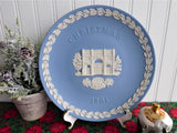 Wedgwood 1981 Christmas Plate Marble Arch London England Jasperware Blue And White