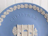 Wedgwood 1981 Christmas Plate Marble Arch London England Jasperware Blue And White