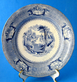 Plate Romantic Staffordshire Siam Blue Transfer 1850s Luncheon Blue And White