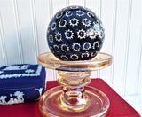 Mid Victorian English Carpet Ball Blue Stars 1850s Glazed Clay Indoor Bowling
