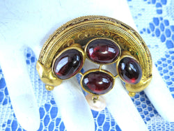 Etruscan Revival Brooch 22kt Gold Genuine Garnets Pearls 1860s Pin Handmade Pin