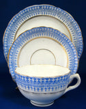 Royal Stafford Glencoe Teacup Trio Victorian Blue White 1870s Aesthetic Transferware
