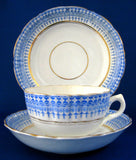 Royal Stafford Glencoe Teacup Trio Victorian Blue White 1870s Aesthetic Transferware