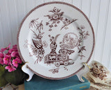 Aesthetic Movement Plate 1878 Elsmore Lily And Vase Brown Transferware Fan Asian