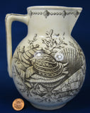Brown Transfer Sea Shell Victorian Pitcher Aesthetic Movement Antique Staffordshire