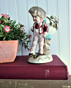 Victorian Match Holder Boy With Eggshell Toothpick Hand Painted 1880s Vase