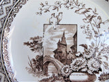 Wedgwood Edinburg Aesthetic Plate 1882 Brown Transferware Birds Flowers Castle