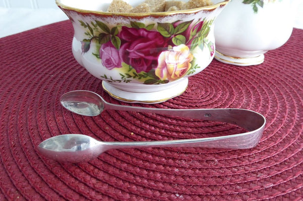 English Sterling Silver Sugar Tongs 1884 Spoon Ends Victorian Charles Boyton Spoon Ends