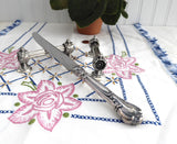 Fancy Kniferest Pair English Silver Plate Classical Daisy Ends Leaves 1890s Victorian