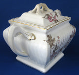 Antique English Sucrier Sugar Box Tea Caddy Transferware 1890s Victorian Blossoms