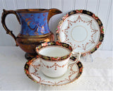 English Imari Cup Saucer Plate Victorian Greta Pottery 1880s Teacup Trio