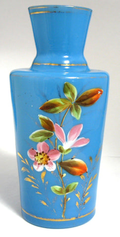 Victorian Vase Blue Bristol Glass Victorian Hand Painted English 1880-1890s Victorian Home Decor