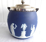Wedgwood England Biscuit Barrel Blue Jasperware Dip Blue 1890s Sacrifice Figures