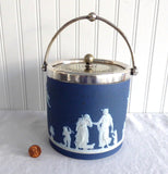 Wedgwood Cobalt Blue Jasper Dip England Biscuit Barrel Victorian Era Silverplate 1890s
