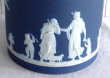 Wedgwood Cobalt Blue Jasper Dip England Biscuit Barrel Victorian Era Silverplate 1890s