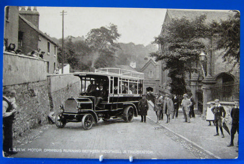 Railroad Postcard Real Photo L&NW Motor Omnibus Holywell To Station 1880-1890
