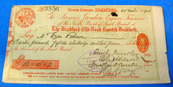Original Victorian Bank Check Cheque Bradford England 1894 N Bierley Board