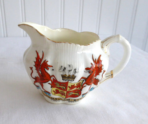 Shelley Wileman Dainty Creamer Crested Arms Of Wales Dragons Jug 1890s Wileman