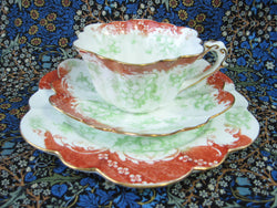 Wileman Pre Shelley Teacup Trio Empire Rust Green Floral Scrolls Victorian