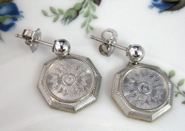 Earrings Solid 14kt Gold From Antique Cufflink Engraved Starburst Edwardian