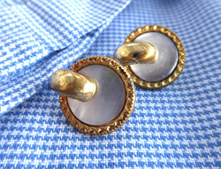 Edwardian Mother Of Pearl Cuff Links Gold Filled Trombone Backs Shirt Studs 1900