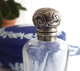 Edwardian Sterling Silver Lid Perfume Sal Volatile Bottle Hand Engraved 1902 Repousse