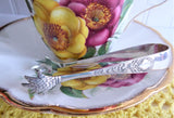 Feathered Claw End English Sugar Tongs Antique Sterling Silver W Savage 1909 Sheffield