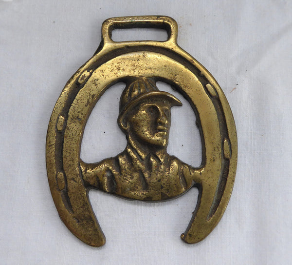 VINTAGE BRASS HORSE HARNESS MEDALLION BRIDLE ORNAMENT REARING HORSE England