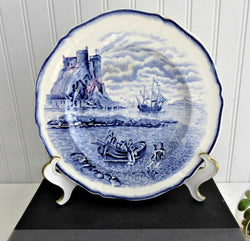Marine Landscape Plate Blue Transferware Galleon Steventon 1910s Sailing Ship