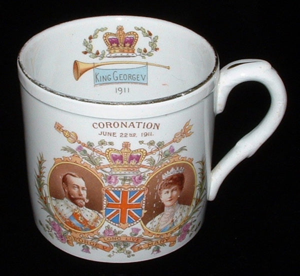 Coronation Mug Shelley 1911 King George V Color Portraits Lion Back