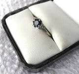 Art Deco Filigree Blue Sapphire Engagement Ring 18K White Gold Estate Hand Pierced