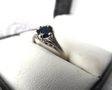 Art Deco Filigree Blue Sapphire Engagement Ring 18K White Gold Estate Hand Pierced