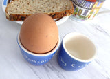 Egg Cup Pair Devon Ware 1920s Berkeley Castle Walton-On-Naze Eggcups Blue White