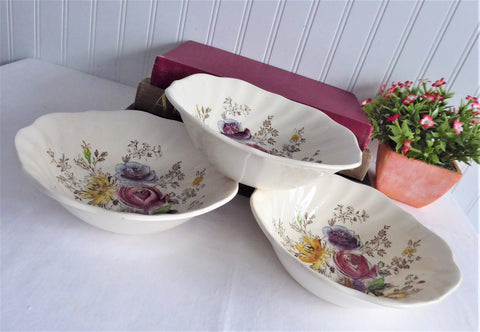 Square Cereal Bowls 3 Sheraton Johnson Brothers 1940s Floral Transfer Hand Colored
