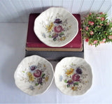 Square Cereal Bowls 3 Sheraton Johnson Brothers 1940s Floral Transfer Hand Colored