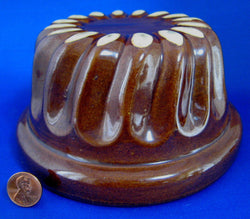 Vintage Pudding Mold Brown Treacle Glaze Ceramic Swirl 1920s England Dessert Baking