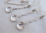 Necklace Earrings George V Threepence Salt Spoons Sterling Silver Barley Twist 1920s Rope Chain
