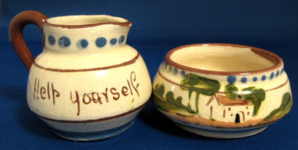 Motto Ware Cream And Sugar Help Yourself Sweeten Taste 1920s