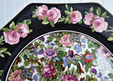 Crown Ducal Roseland Chintz Lunch Plate 1930s Roses Black Bands Flowers Birds