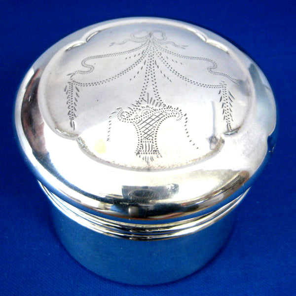 Silver Plate Vanity Jar Dresser 1920s Hand Engraved Basket With Flowers