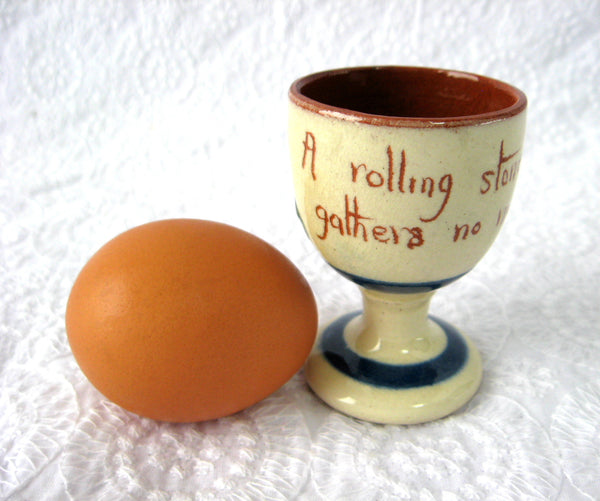 Motto Ware Egg Cup England A Rolling Stone Gathers No Moss 1920s
