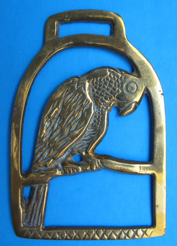 Vintage Horse Brass Parrot In A Cage England Pub Brass Birds 1920-1930s