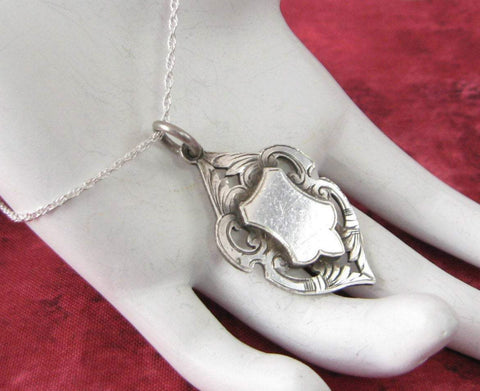 English Watch Fob Necklace Sterling Silver Medal HMS Excellent Ship Cricket 1925