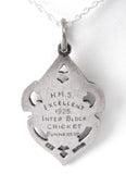 English Watch Fob Necklace Sterling Silver Medal HMS Excellent Ship Cricket 1925