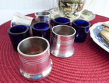 English Salt Dips 4 Art Deco Silver And Cobalt Blue Glass Liners Open Salts 1920-1930s